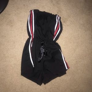 Strapless Black Romper with ribbon tie